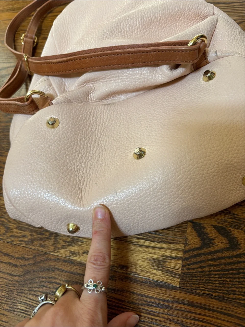 Blush Pink soft Leather Drawstring Multi Backpack w Tan Trim Valentina Italia